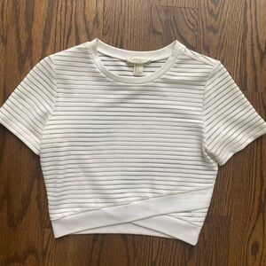 White and Mesh Ribbed Crop Top